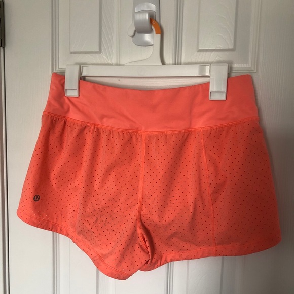 Neon orange Lululemon shorts - Picture 2 of 2